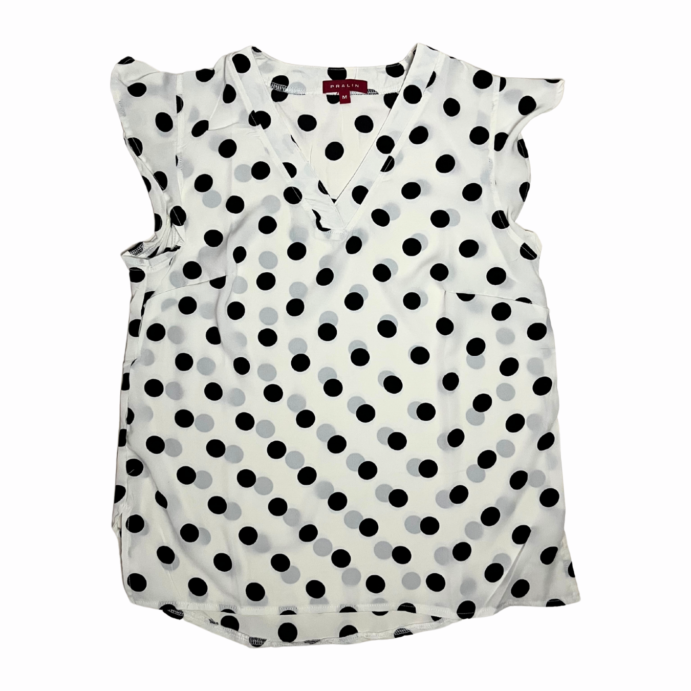 Blusa Blanca con Puntos Manga Corta con Vuelos 10066 Mujer