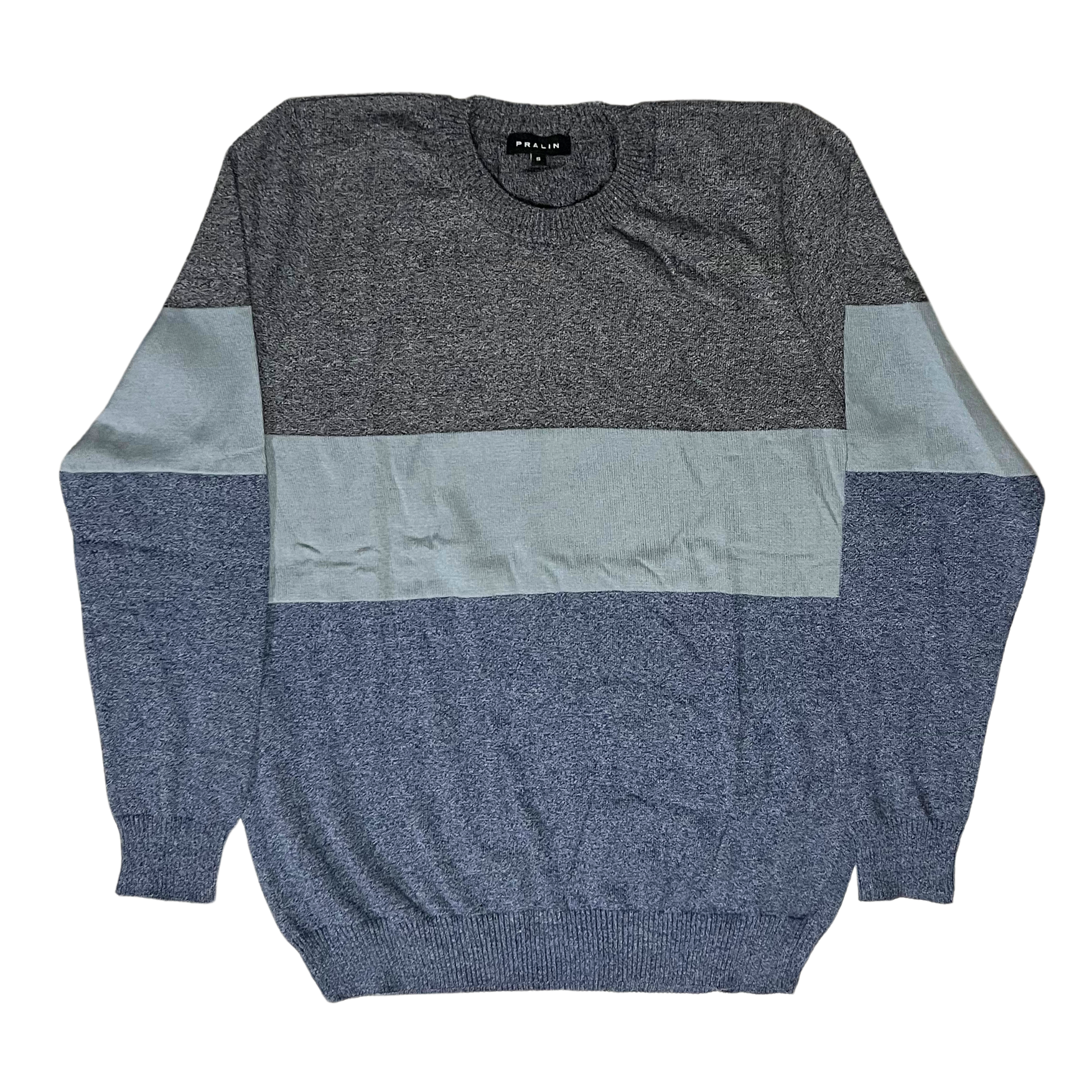 Suéter Azul/Gris Jaspeado con Cuello Redondo 10345 Hombre