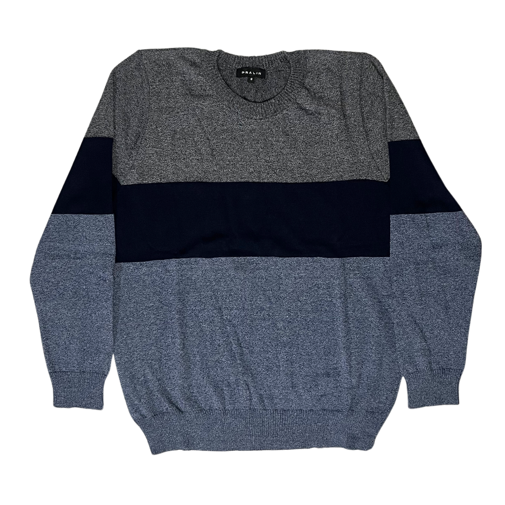 Suéter Azul Marino/Gris Jaspeado con Cuello Redondo 10345 Hombre