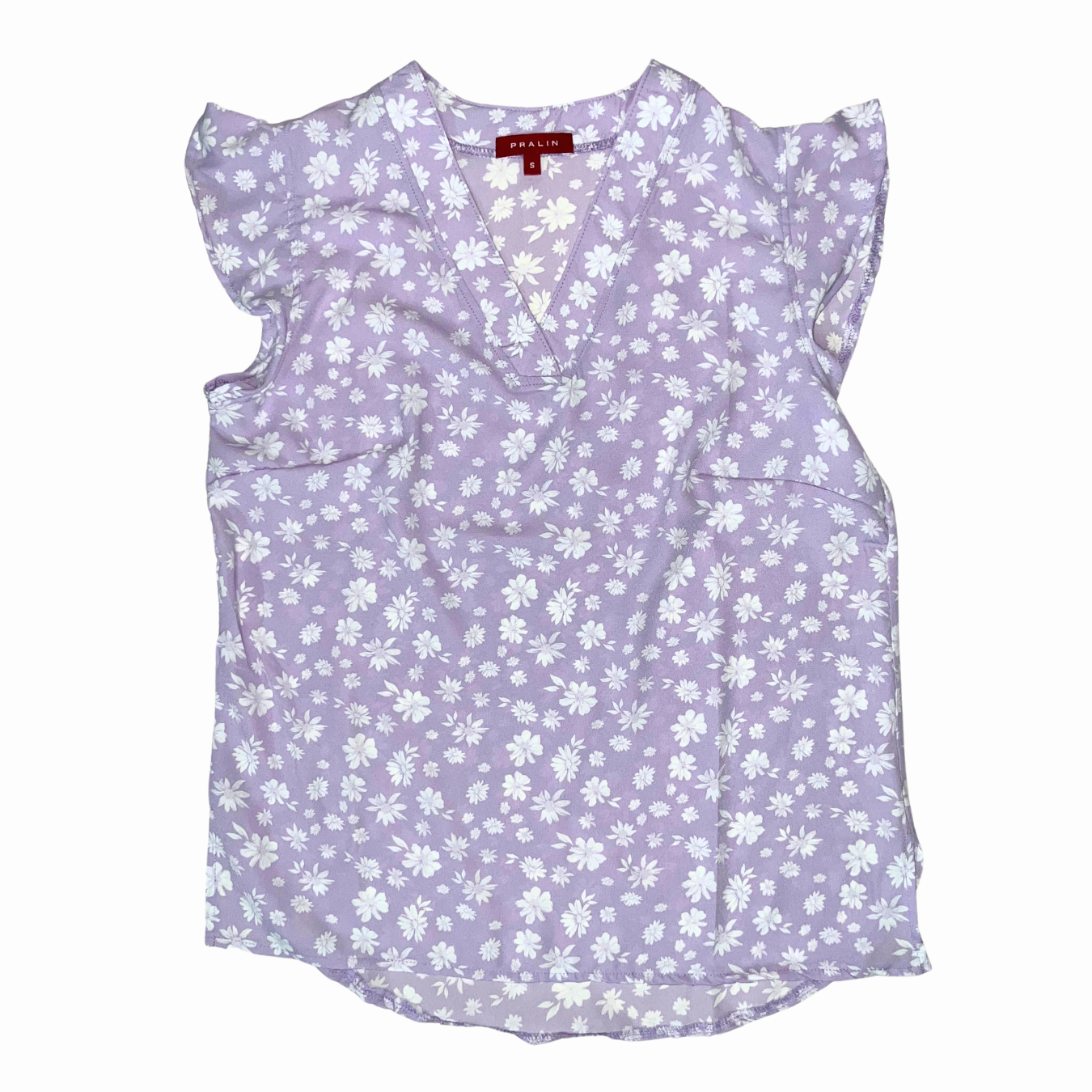 Blusa Lila con Flores Manga Corta con Vuelos 10066 Mujer