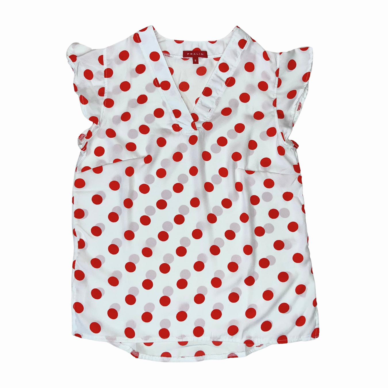 Blusa Blanca con Puntos Manga Corta con Vuelos 10066 Mujer