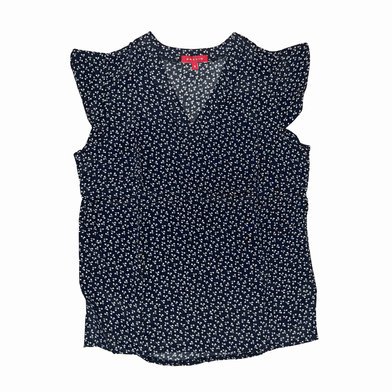 Blusa Negra con Florecitas Manga Corta con Vuelos 10066 Mujer
