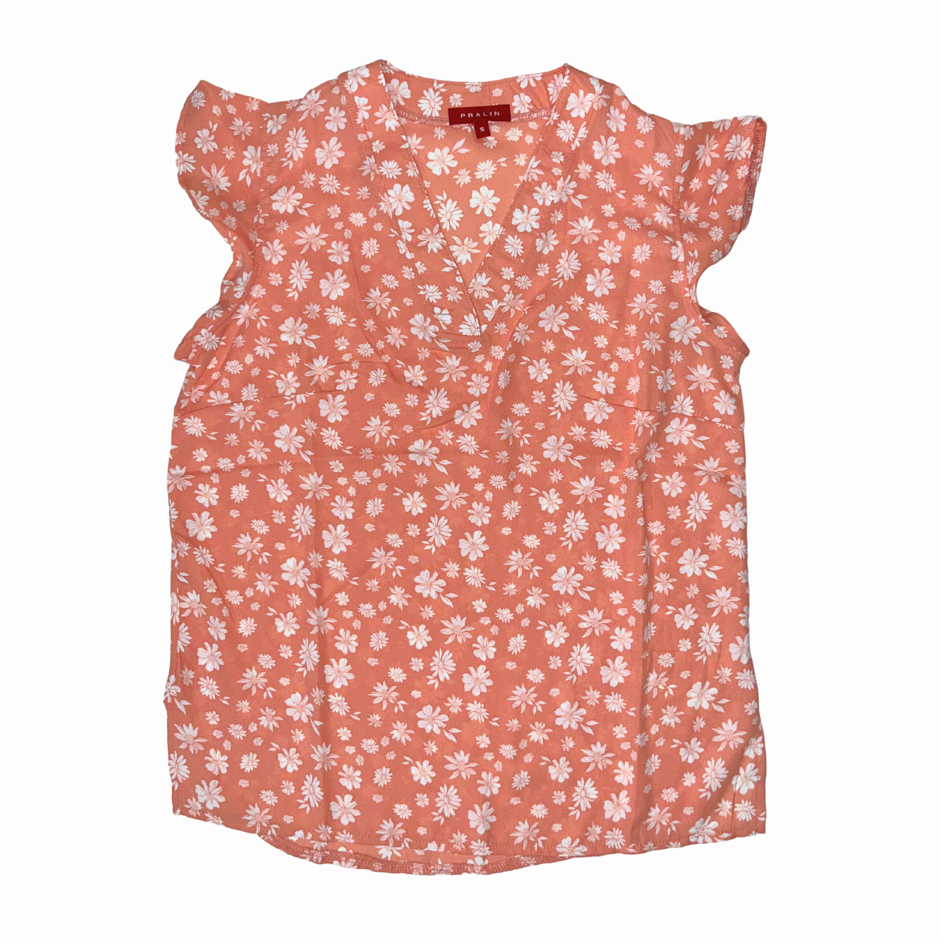 Blusa Salmón con Flores Manga Corta con Vuelos 10066 Mujer