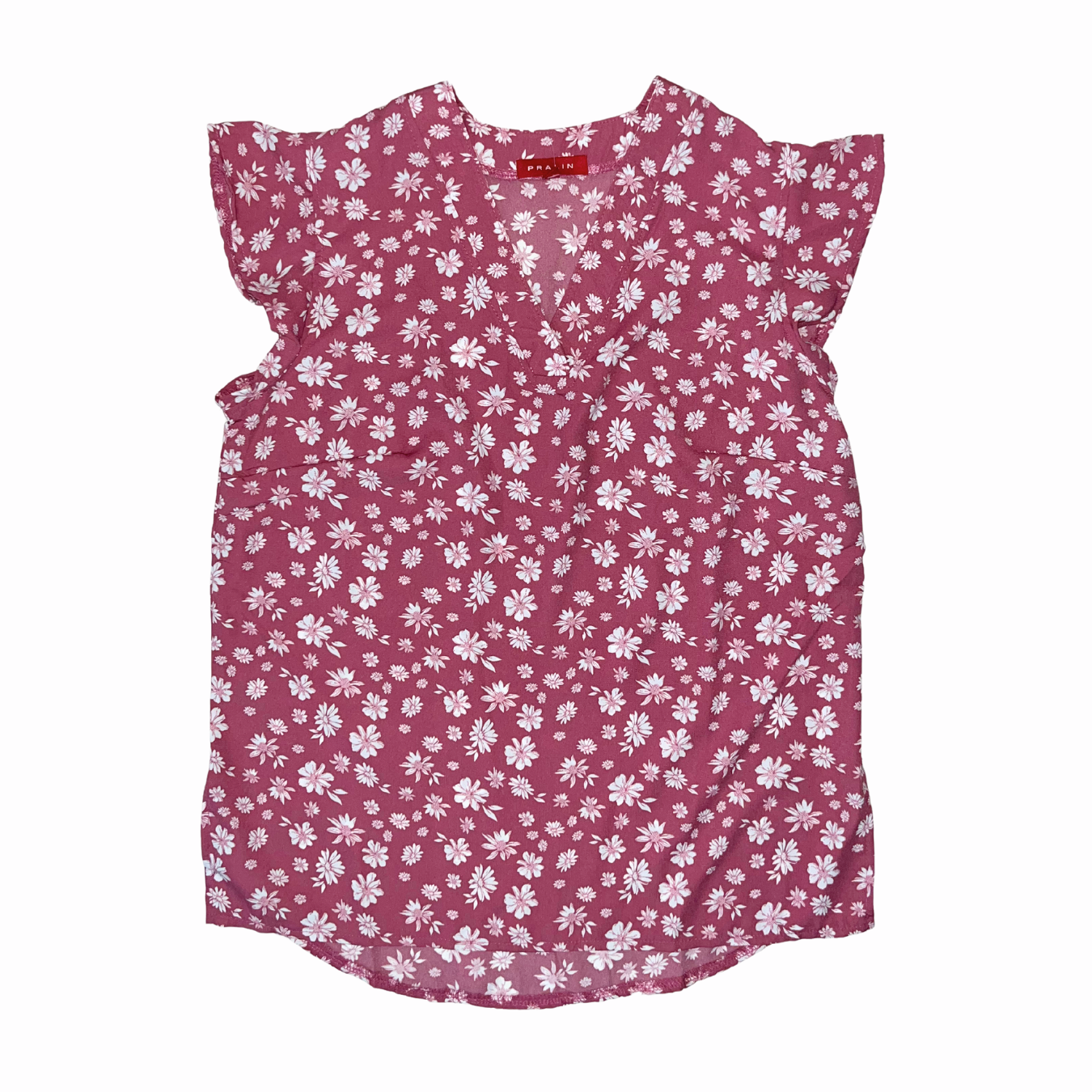 Blusa Rosado Oscuro con Flores Manga Corta con Vuelos 10066 Mujer