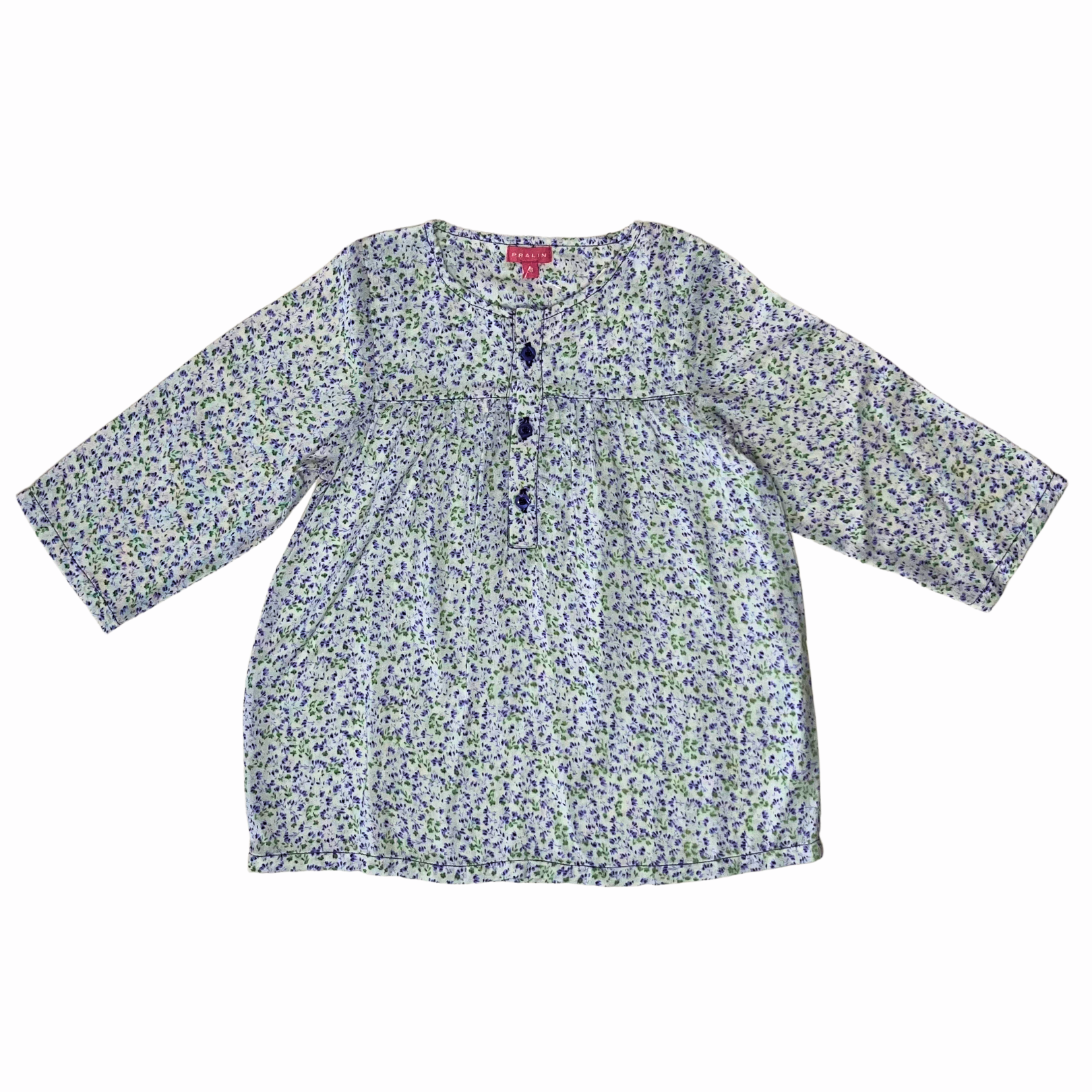Blusa Blanca/Morada Floreada Manga 3/4 10099 Niña