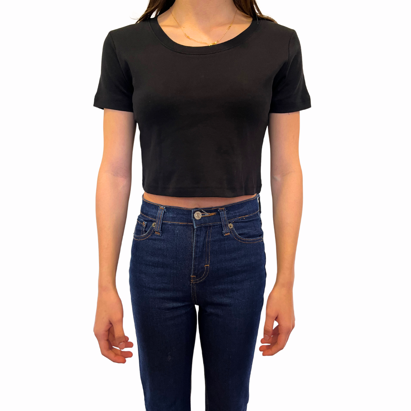 Crop Top Manga Corta con Cuello Redondo Escotado 10029 Mujer