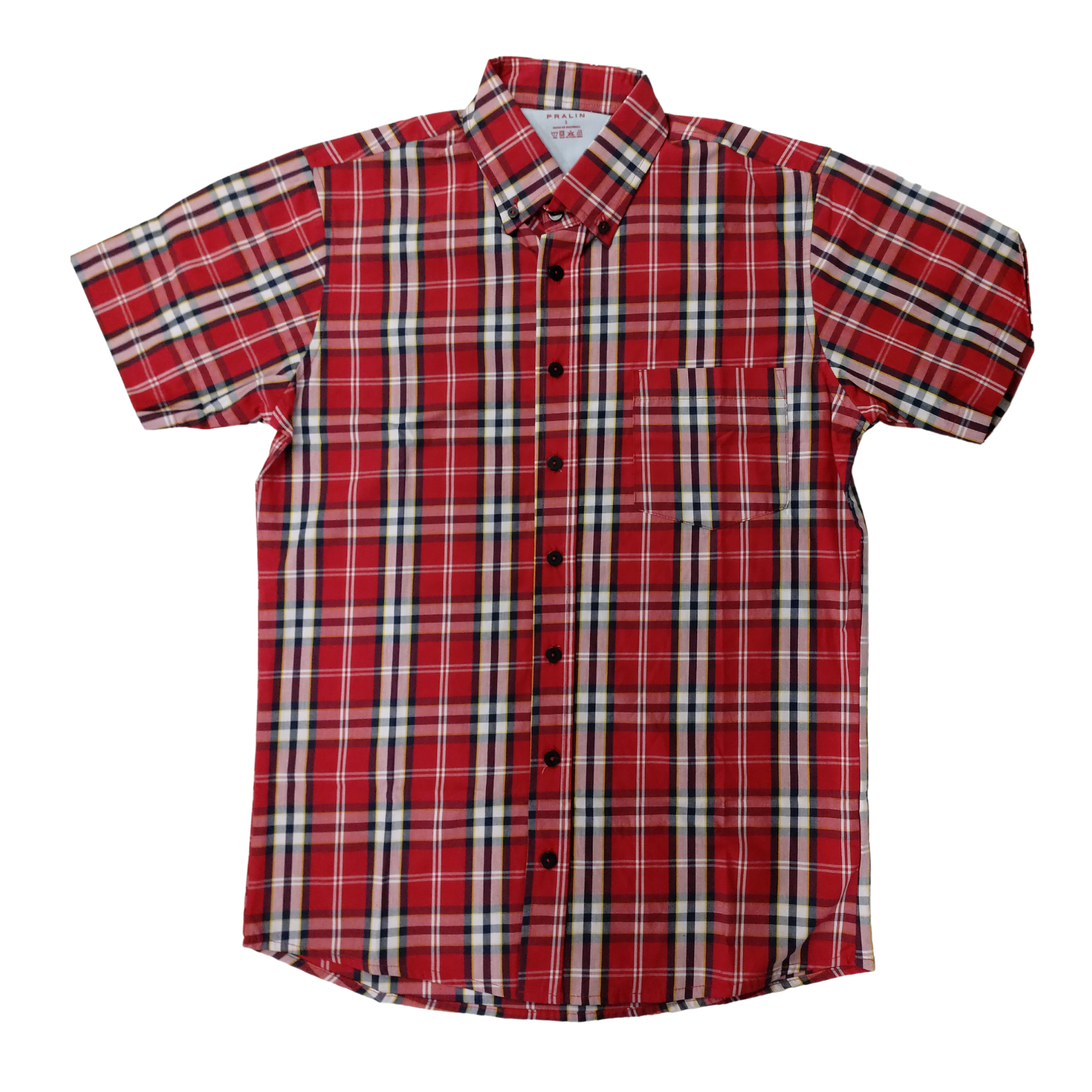 Camisa Manga Corta Roja con Cuadros 10023 Hombre