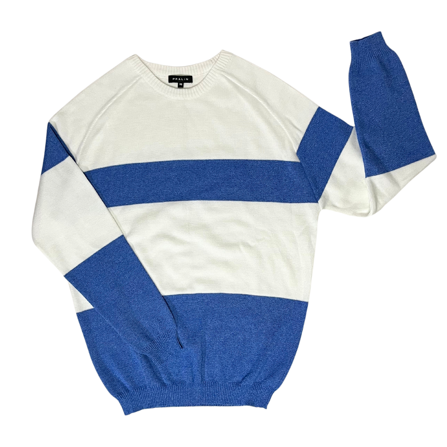 Suéter Blanco/Azul Jaspeado con Cuello Redondo 10347 Hombre