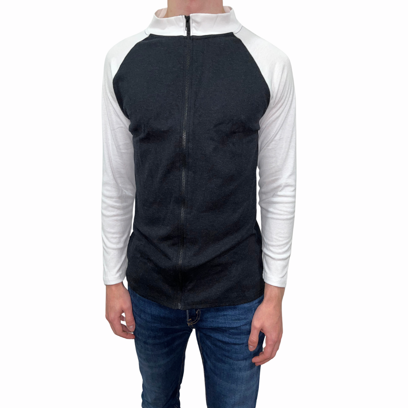 Camisa/Suéter Delgado Manga Larga con Zipper Cuello Mock 10026 para Hombre