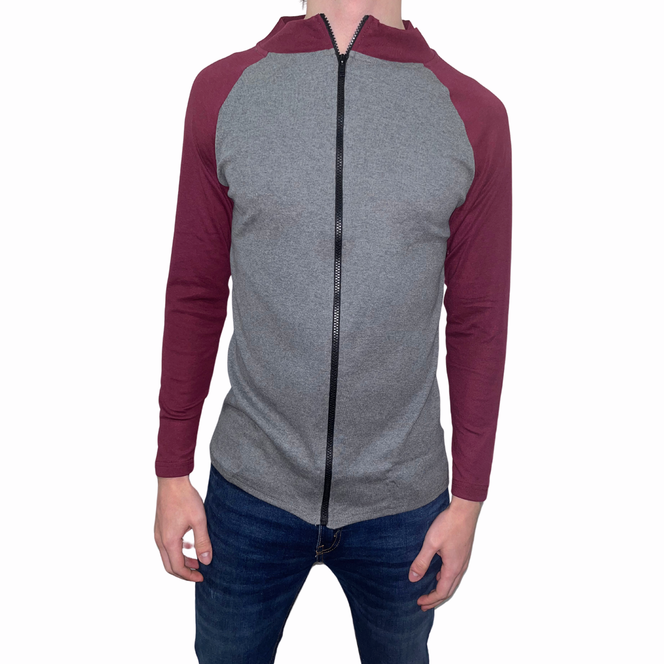 Camisa/Suéter Delgado Manga Larga con Zipper Cuello Mock 10026 para Hombre