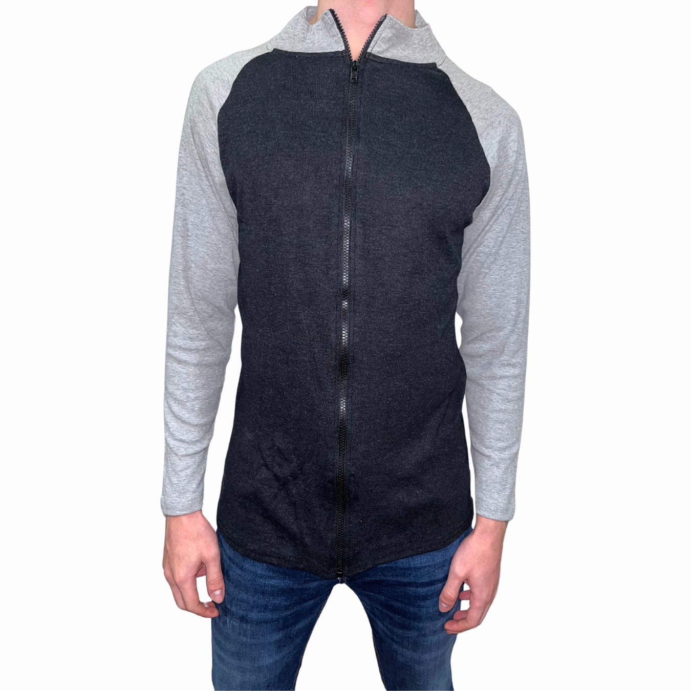 Camisa/Suéter Delgado Manga Larga con Zipper Cuello Mock 10026 para Hombre