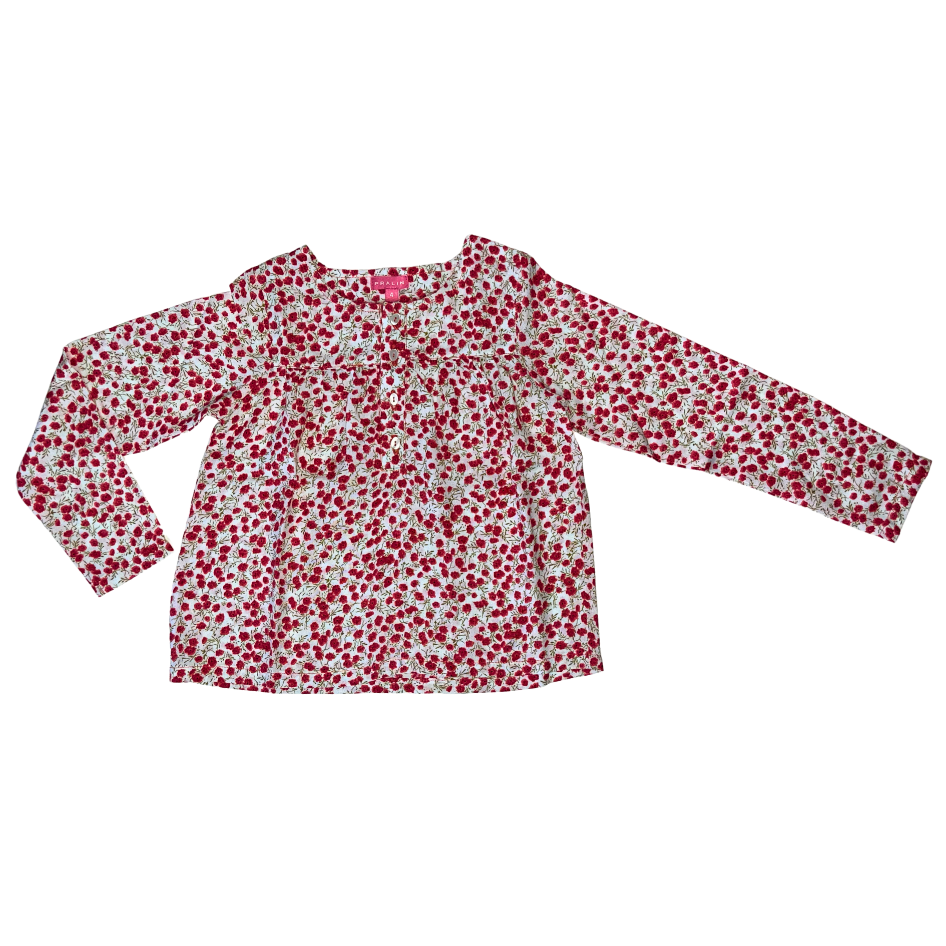 Blusa Floreada Rojo/Blanco Manga Larga 10099 Niña