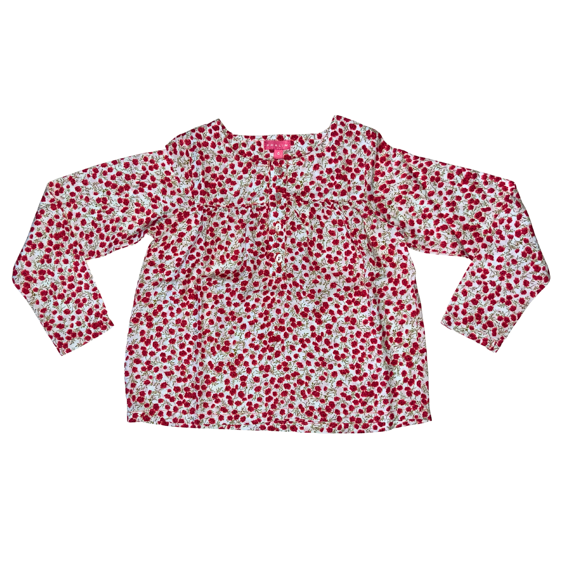 Blusa Floreada Rojo/Blanco Manga Larga 10099 Niña