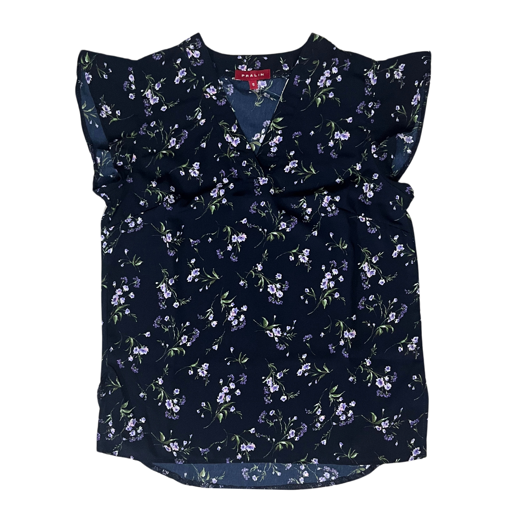 Blusa Azul Marino Floral con Vuelo 10066 Mujer