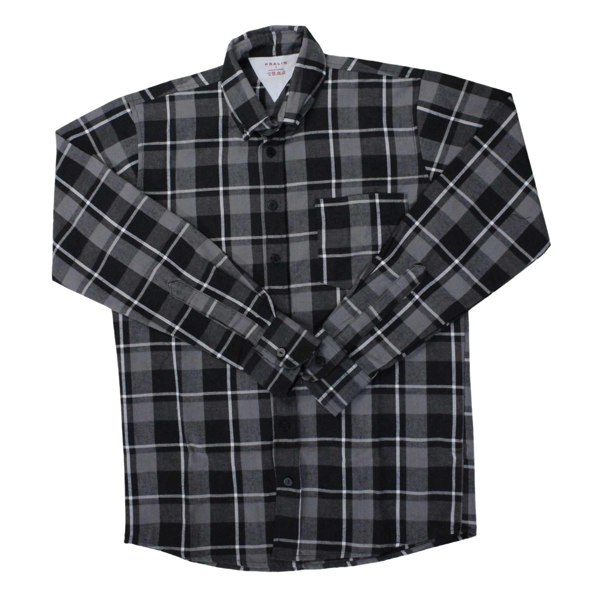 Camisa de Franela Manga Larga Negra/Gris de Cuadros 10033 Hombre